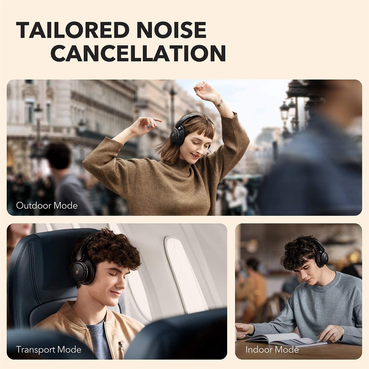 Q30 Hybrid Active Noise Cancelling Bluetooth Headphones with Multiple Modes