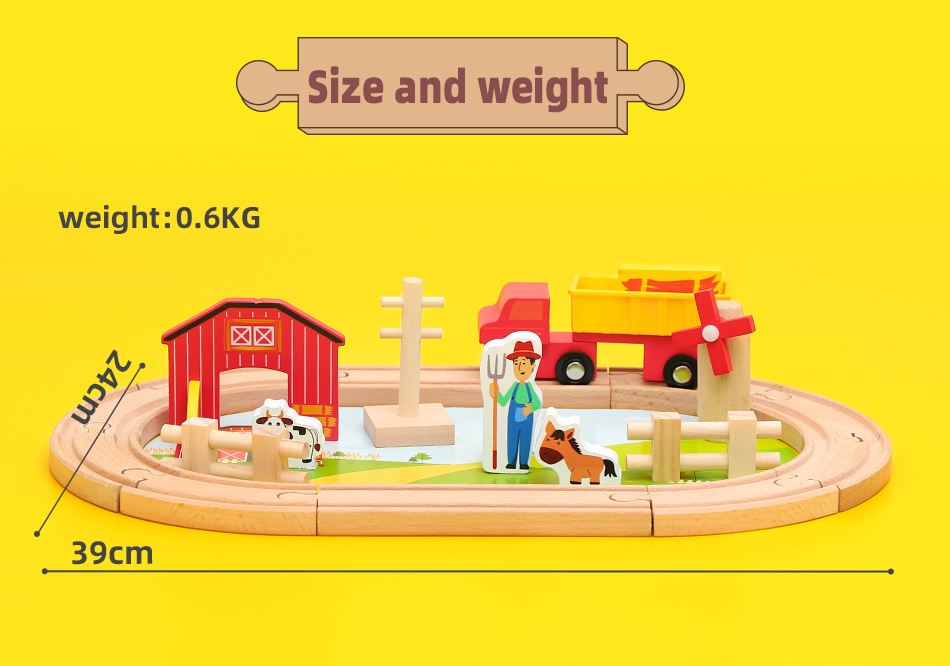 Wooden little train farm track set toy boy with blocks