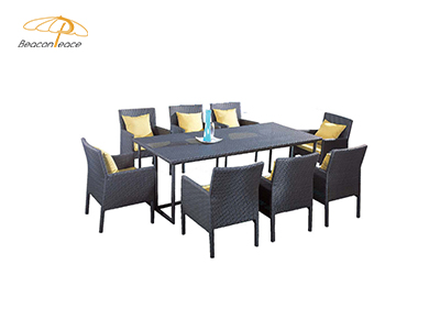 modern outdoor furniture dining table chair set waterproof PE rattan aluminum garden furniture