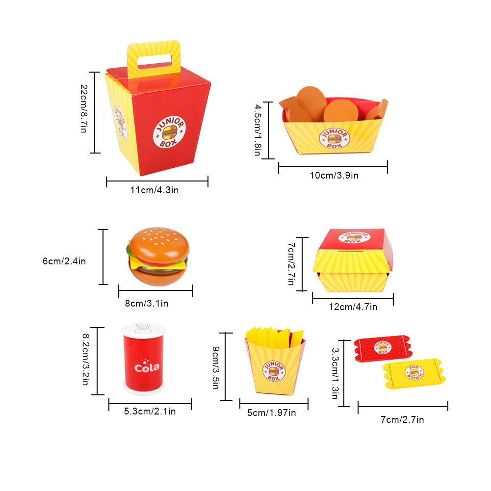 Childrens Wooden Play House Game Fast Food Burger Fries Toy Set Fries Hamburger Family Bucket Food Educational Toy Mode
