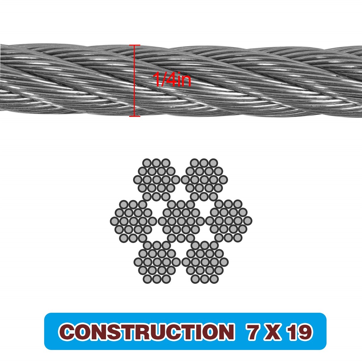 18 Inch T316 Marin Grade Stainless Steel Aircraft Wire Rope Cable for Railing Decking DIY Balustrade 7X7 Constructio