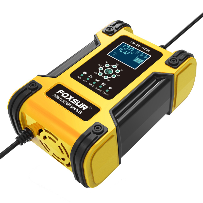 FOXSUR 12V24V 12A Touch Screen Pulse Repair LCD Fast Power Charging Wet Dry Lead Acid Digital LCD Car battery charger