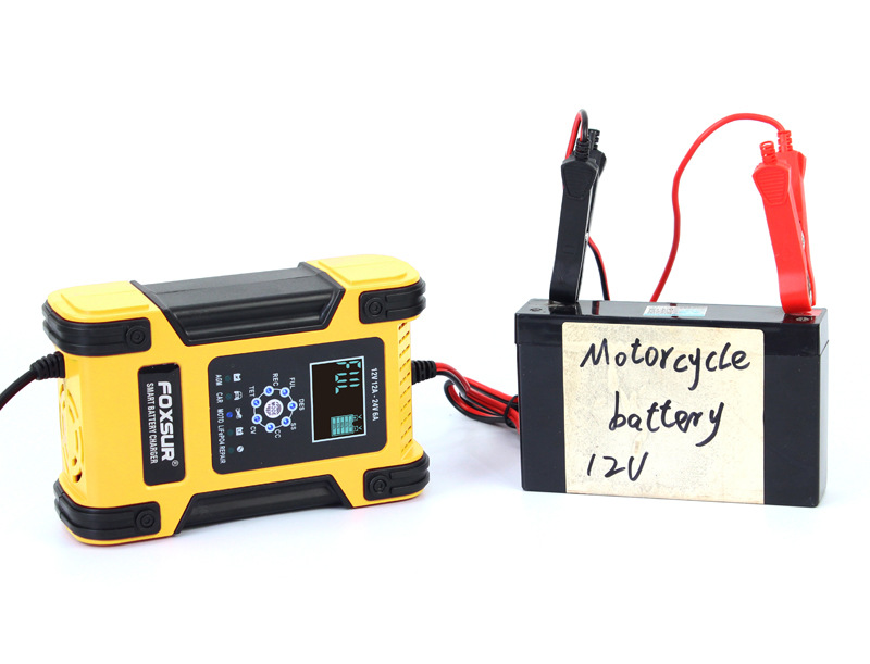 FOXSUR 12V24V 12A Touch Screen Pulse Repair LCD Fast Power Charging Wet Dry Lead Acid Digital LCD Car battery charger