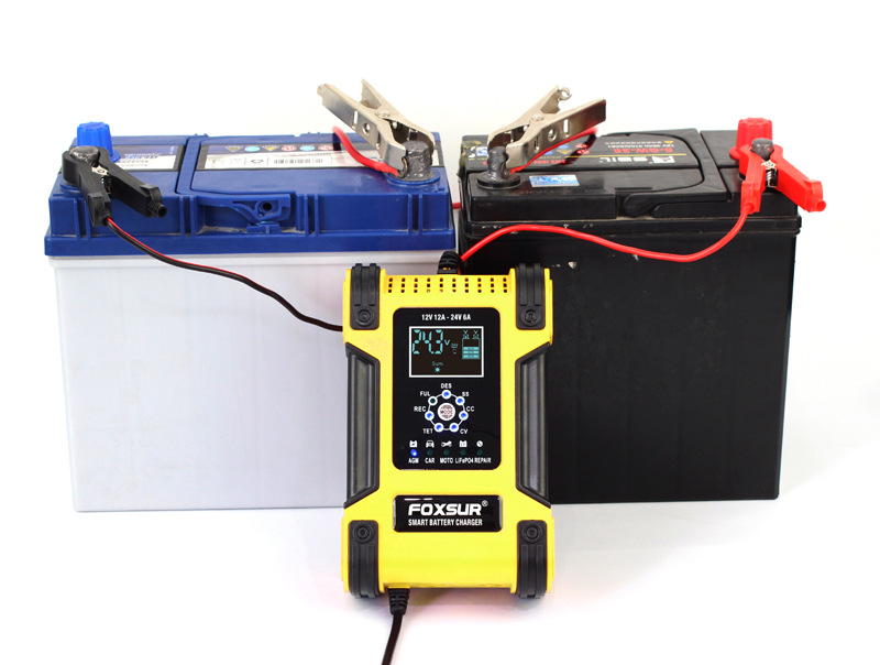 FOXSUR 12V24V 12A Touch Screen Pulse Repair LCD Fast Power Charging Wet Dry Lead Acid Digital LCD Car battery charger