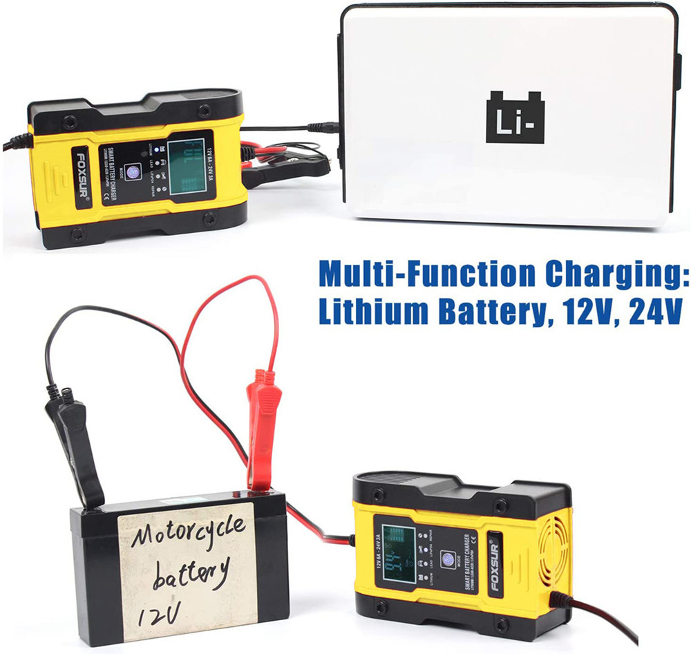 FOXSUR Car Battery Charger 12V 24V Battery Charger Maintainer for AGM GEL WET Lithium LiFePO4
