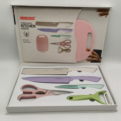 6pcs wheat straw knife set with chopping board