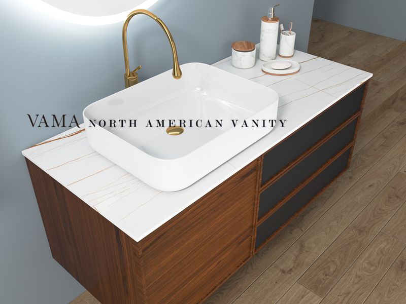 Vama 1200mm Solid Wood Sintered Stone Bathroom Vanity Set with Solid Basin with White Color 302120