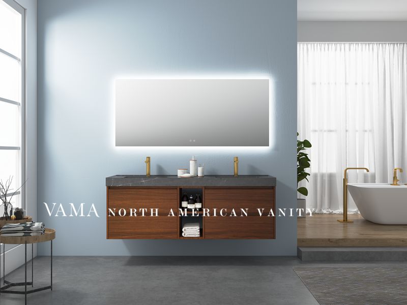 Vama 1600mm Solid Wood Good Quality Bathroom Vanity with Grey Sintered Stone Top 304160