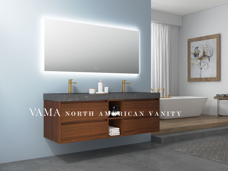 Vama 1600mm Solid Wood Good Quality Bathroom Vanity with Grey Sintered Stone Top 304160