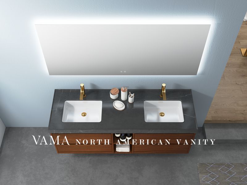 Vama 1600mm Solid Wood Good Quality Bathroom Vanity with Grey Sintered Stone Top 304160