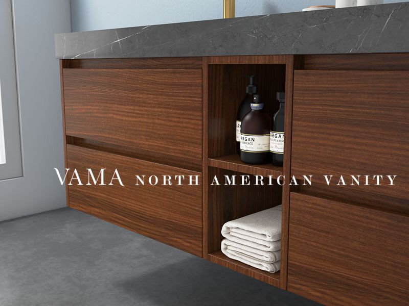 Vama 1600mm Solid Wood Good Quality Bathroom Vanity with Grey Sintered Stone Top 304160