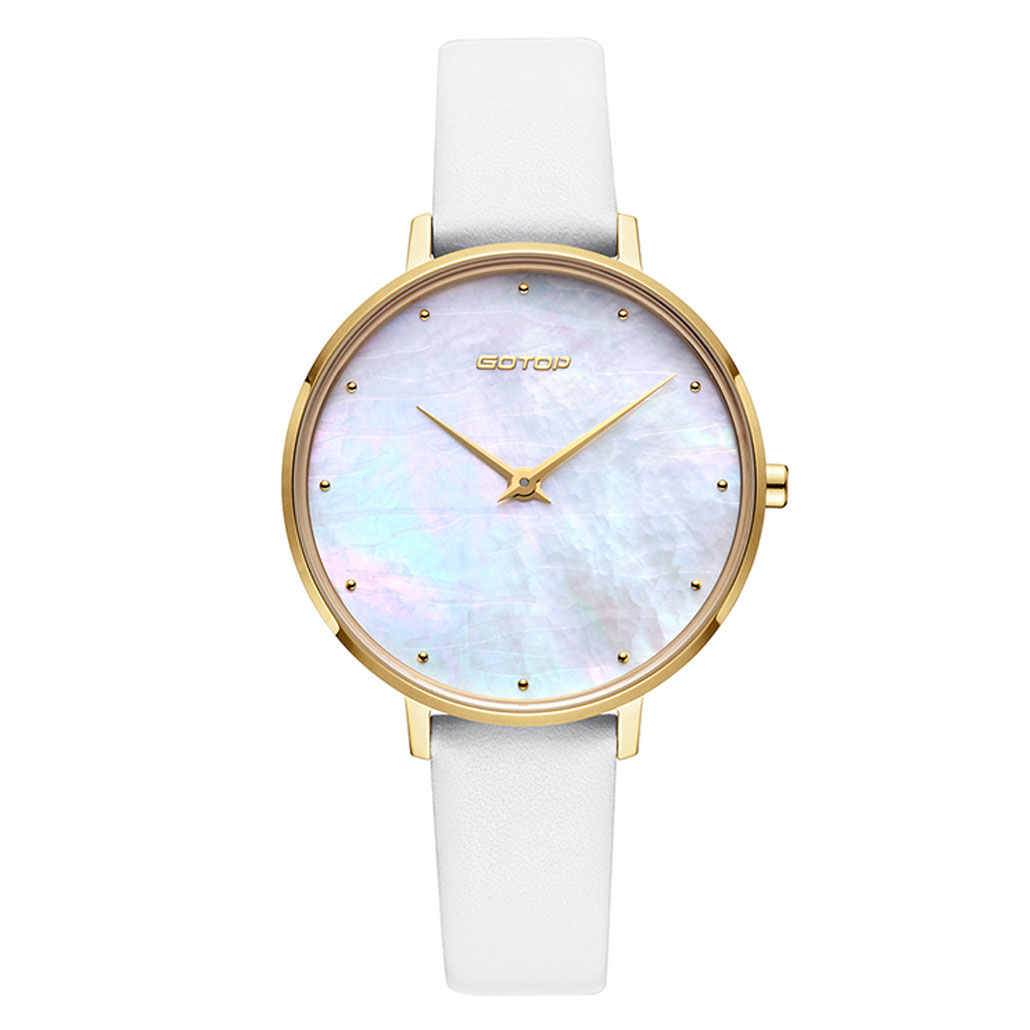 Features of SS54501 gold and white motherofpearl dial ladies watch