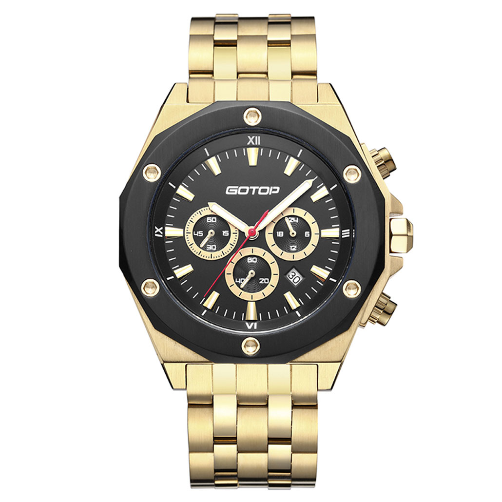 Features of the SS299 gold and black mens stainless steel watch