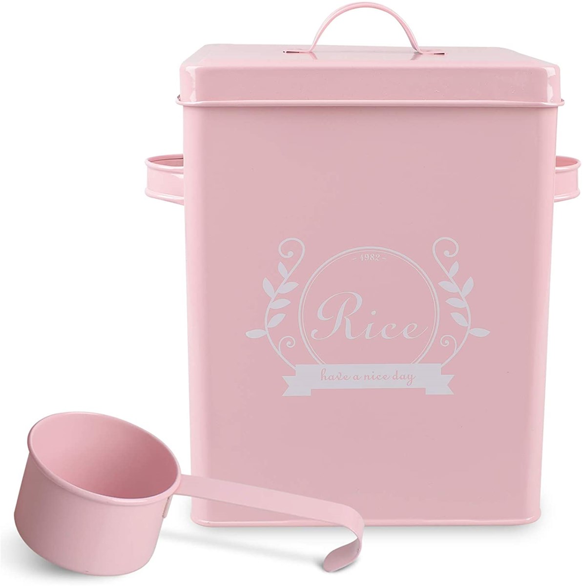Square Metal Rice Flour Food Sundries Kitchen Storage Tin Canister Bucket Containers Pink