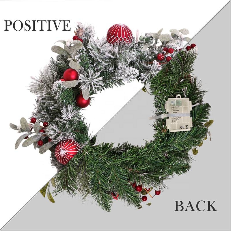 18inch Christmas front door wreath garland decorations with LED light