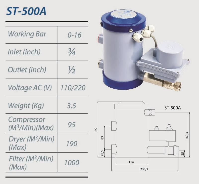 ST500AC SUPER AIR Ball Valve Auto Counting Condensate Drain for Air Compressor System