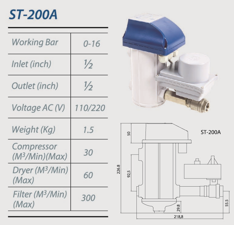 ST200A SUPER AIR Ball Valve Auto Condensate Drain for Air Compressor System