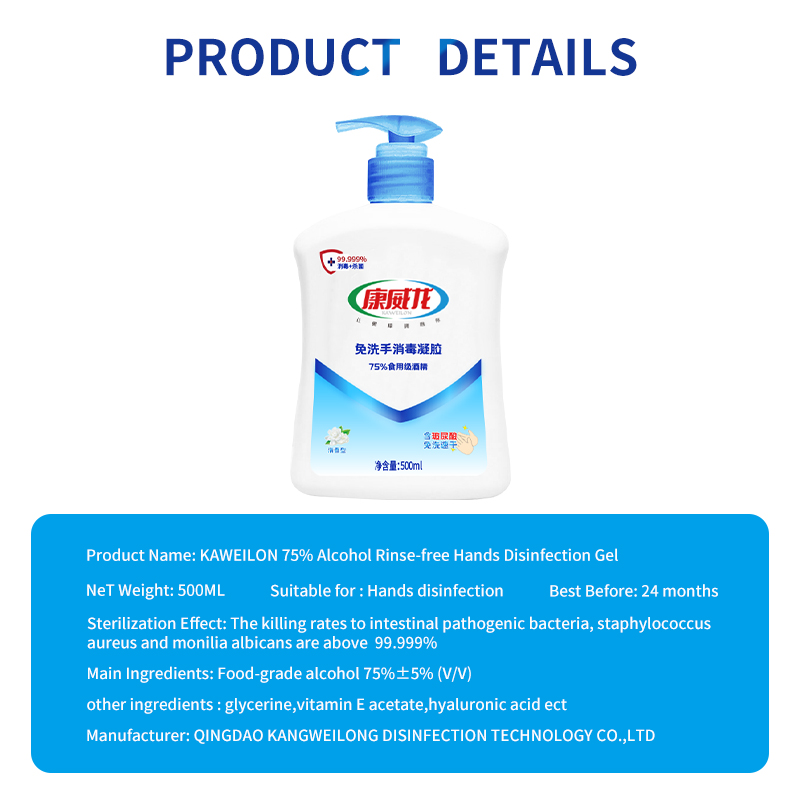 500ML 75 alcohol rinsefree instant dry hands sanitizer disinfection gel for kids hands cleaning with CE certificate