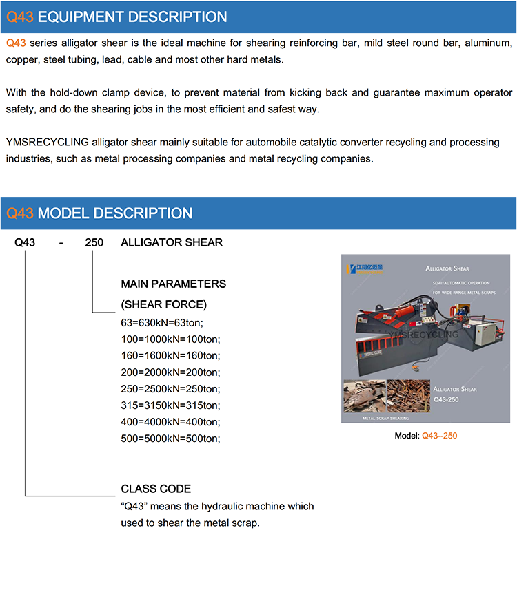 Q43250 Manufacturer Hydraulic Hand operation Alligator metal shear equipment