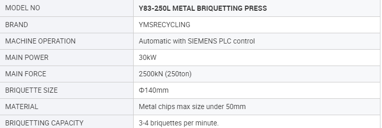 Y83250L Hydraulic Aluminum briquetting press machine for scrap metal shaving chips