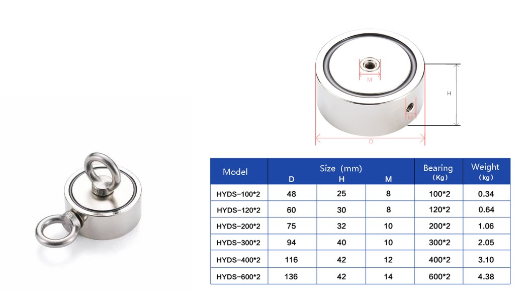 500kg pull force neodymium strong magnetic fishing deep sea doublesided doublering salvage magnet