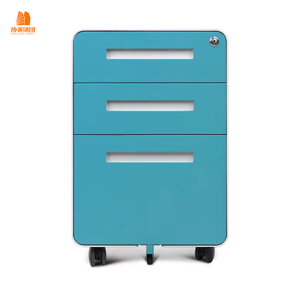 Modern Round Angle 3 Drawer Filing Cabinet Mobile Pedestals in Steel