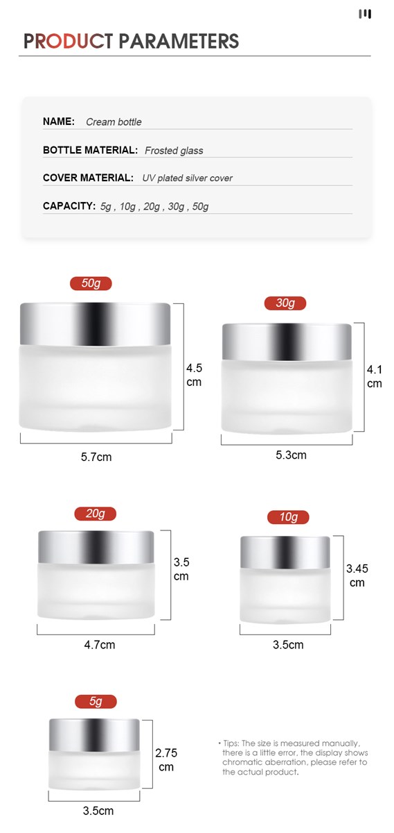 High Quality Cosmetic Cream Bottle Frosted Glass Bottle with Dumb Silver Bright Silver Lid