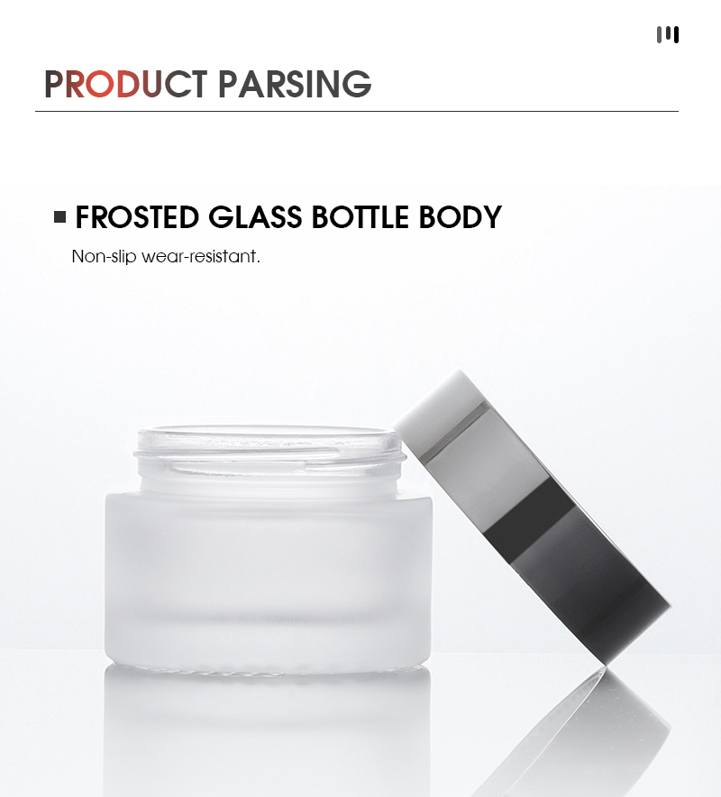 High Quality Cosmetic Cream Bottle Frosted Glass Bottle with Dumb Silver Bright Silver Lid