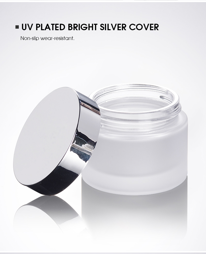 High Quality Cosmetic Cream Bottle Frosted Glass Bottle with Dumb Silver Bright Silver Lid