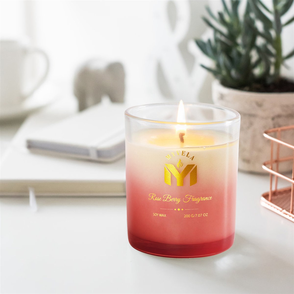 Scented Candle Rose Berry Fragrance 707 Oz Soy Wax 40 Hours Long Lasting Burning