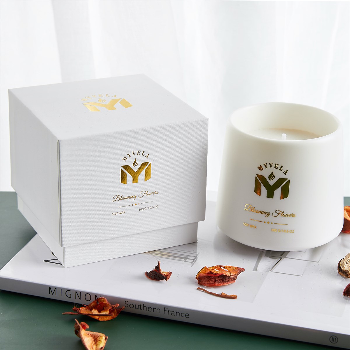 Scented Candles Blooming Flower Fragrance 106 Oz Soy Wax Semitransparent Porcelain Cone Shape Jar 60 Ho