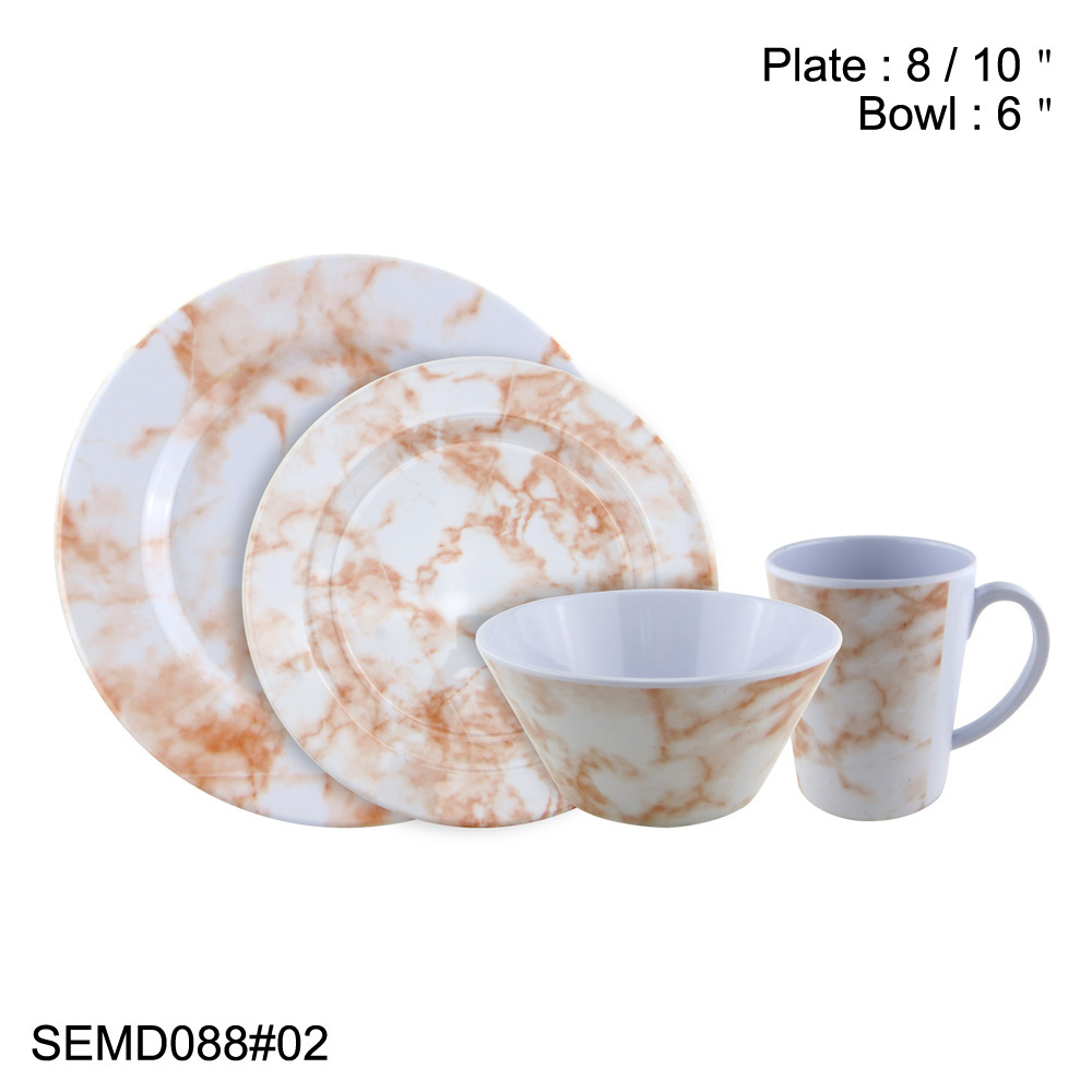 SEBEST Factory High Quality Cheap Marble Patterns Interesting Design Melamine Melamine Dinner Set For 6 Person
