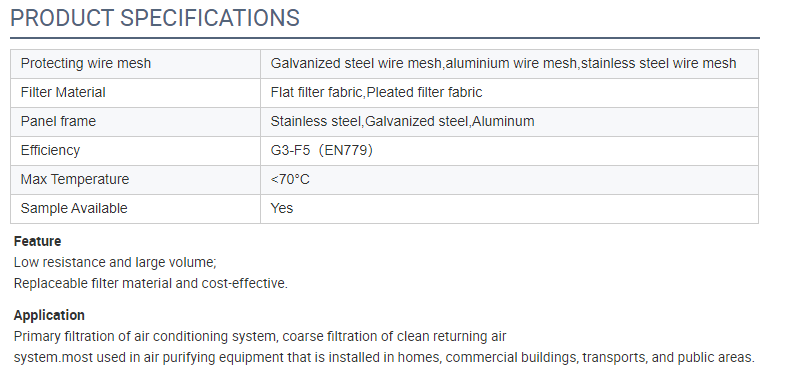 G3F5 Paperboard frame pleated filter fabric prefilter air conditioner filter mesh AC furnace filter