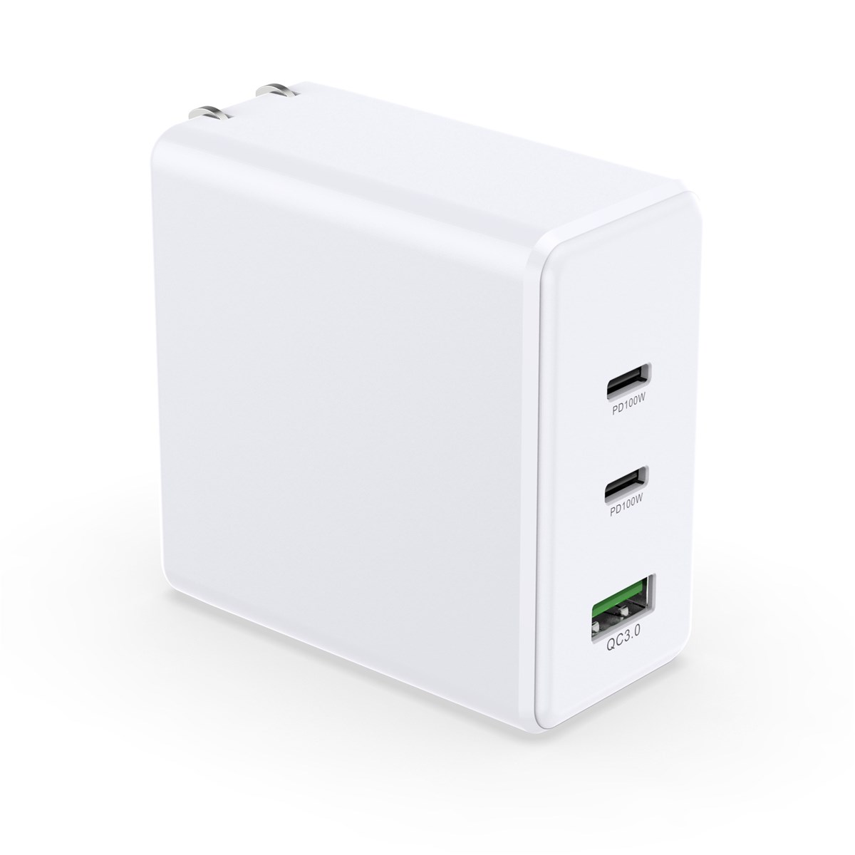 PD100W Fast Charging Wall Charger for Smart Phones and Laptops with 2 Type C Ports and 1 USB A Port