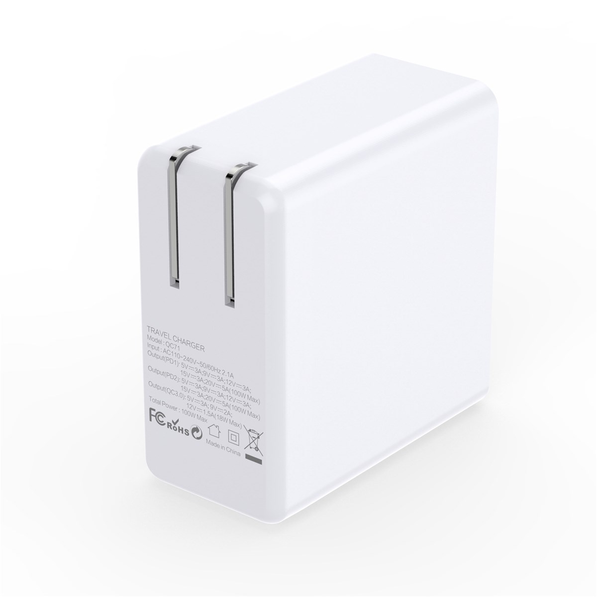 PD100W Fast Charging Wall Charger for Smart Phones and Laptops with 2 Type C Ports and 1 USB A Port