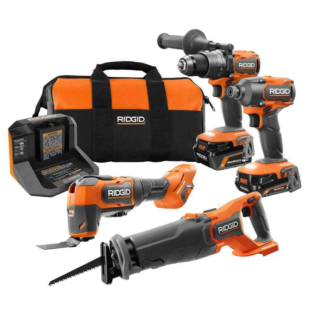 Ryobi R9225 18V Brushless Cordless 4Tool Combo Kit W 4Ah 2Ah Batteries
