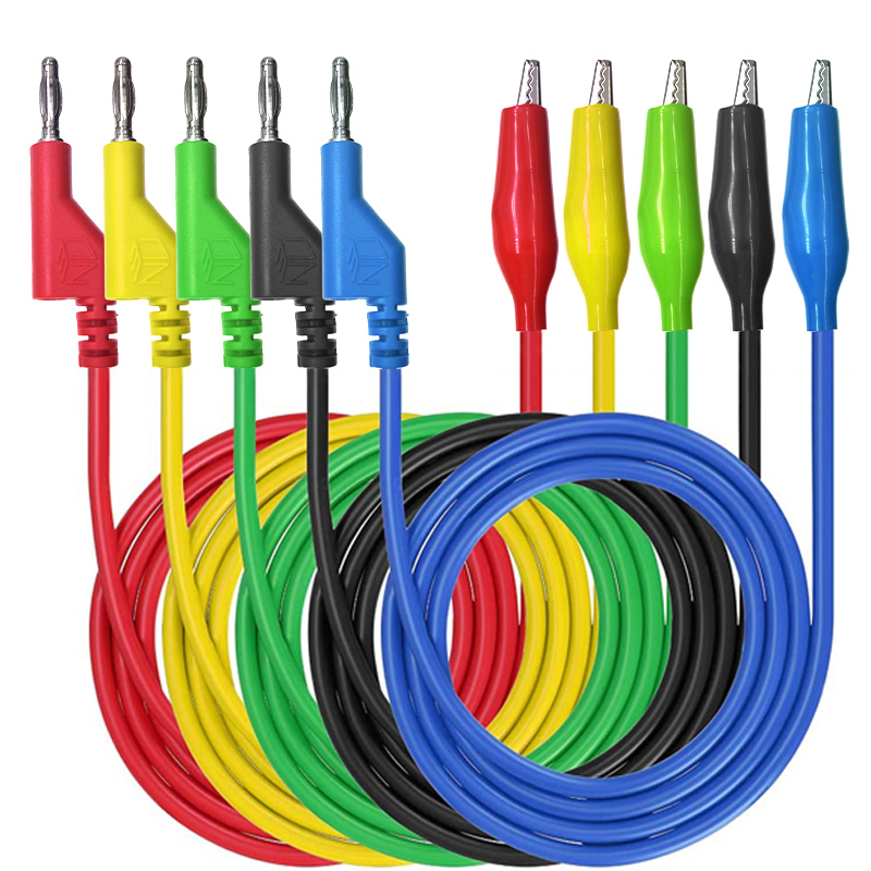 NUELEAD Banana Plug To Crocodile Alligator Clip Test Probe 5PCS 4mm Stackable Colorful Silicone
