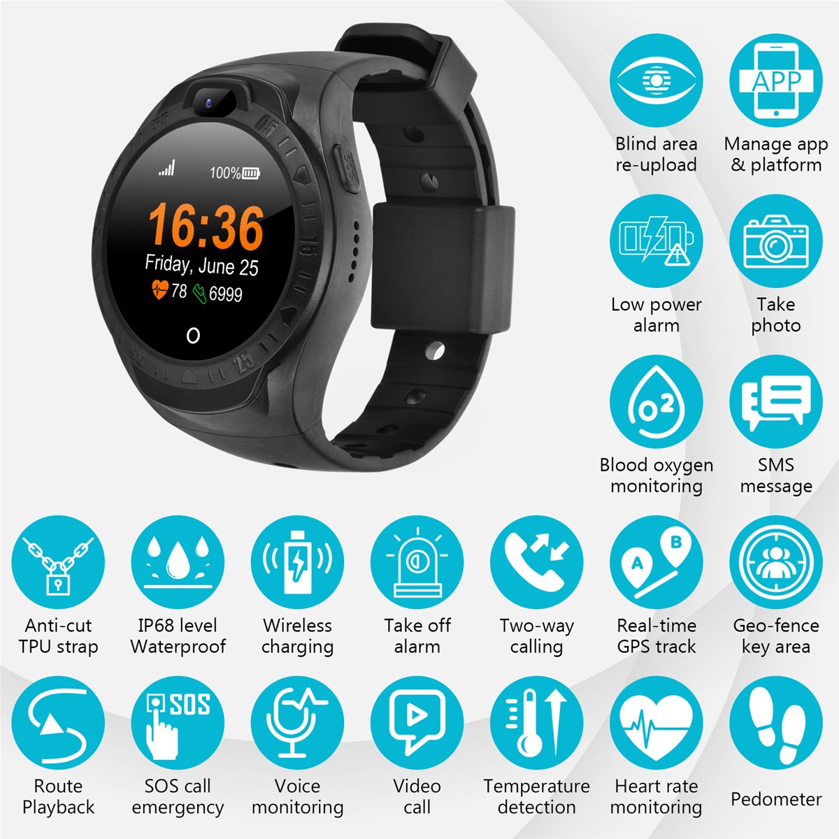 Epidemic Personnel Supervision Smart GPS Tracking Watch with System and Mobile Phone APP