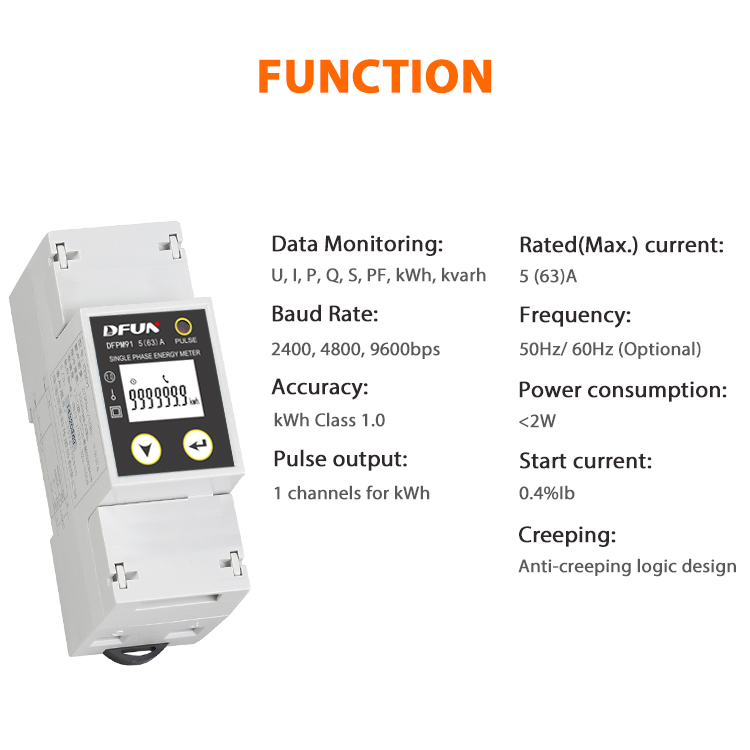 DFUN DFPM91 DinRail Multifunction Electricity Energy Meter for Inverter