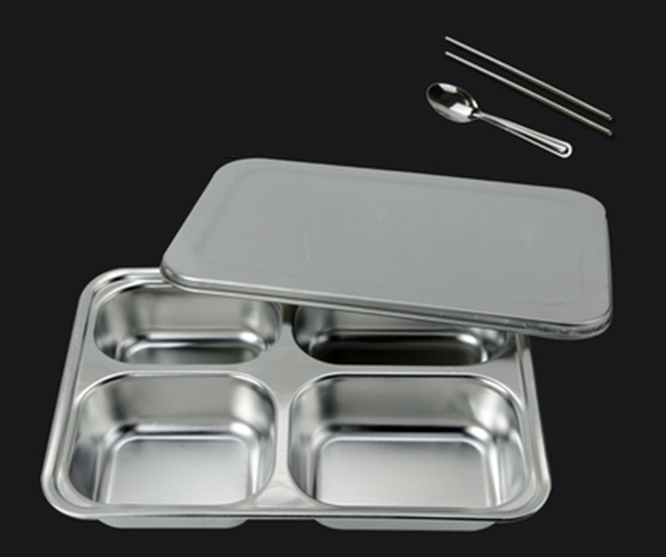 Compartment Plate 4 In 1 Stainless Steel Square Dinner Plate