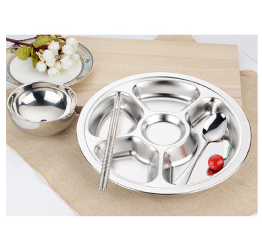 Stainless Steel Round Divided Dinner Plate 3 sections
