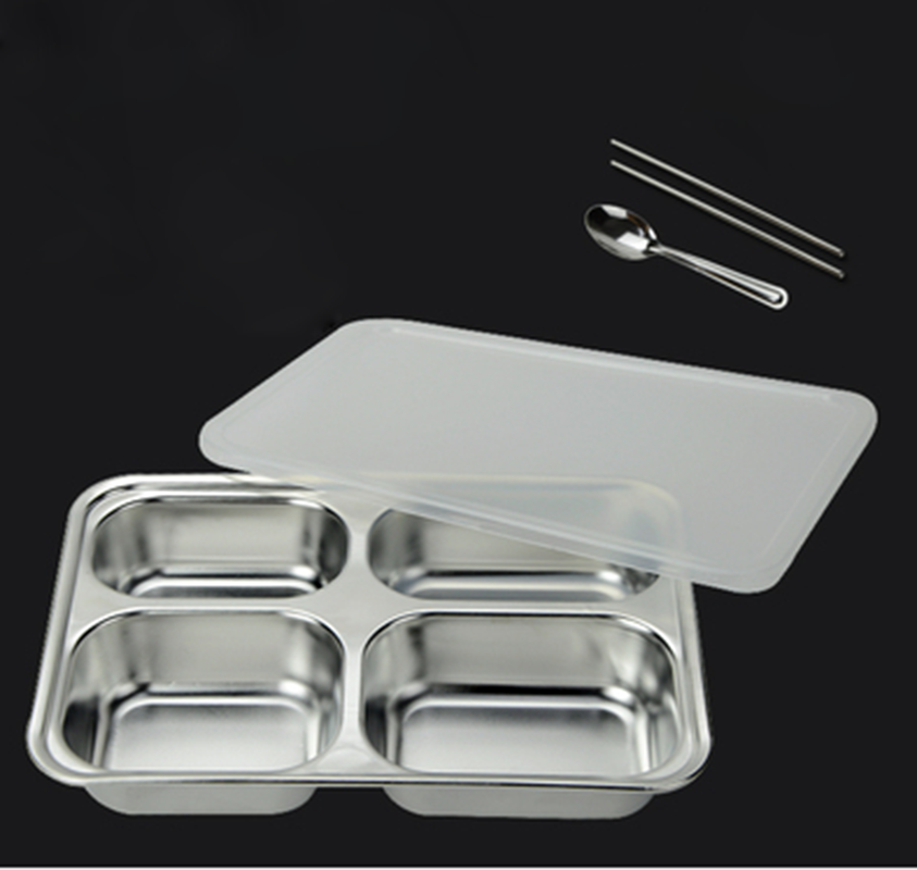 Compartment Plate 4 In 1 Stainless Steel Square Dinner Plate