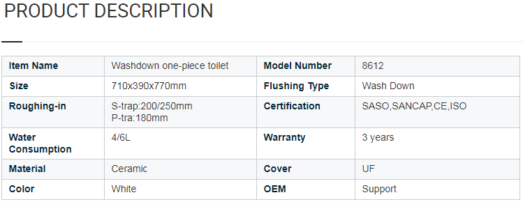 Hot sanitary wares rimless washdown one piece wc ceramic toilet for bathroom