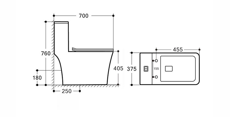 Modern square washdown rimless Ptrap wall mounted toilet for home bathroom
