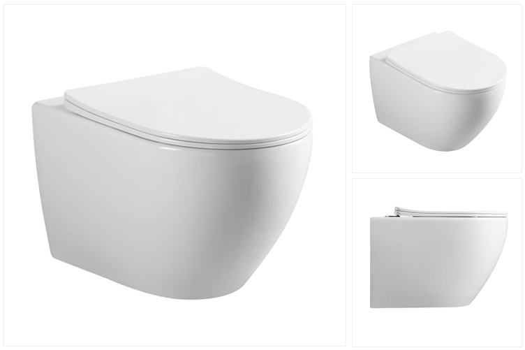 Manufactures European modern round washdown rimless Ptrap wallhung toilet set for home hotel bathroom
