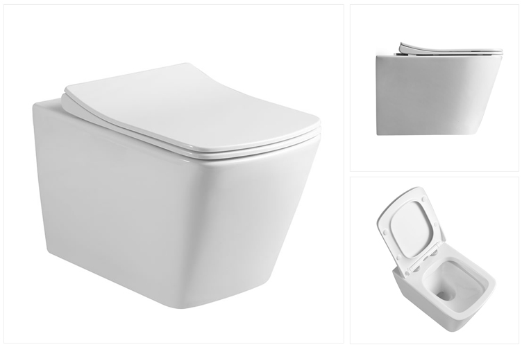 Modern square washdown rimless Ptrap wall mounted toilet for home bathroom