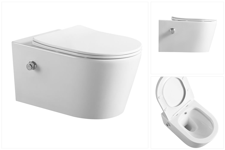 chaozhou factory elongated ceramic wall hung toilet rimless toilet bidet spray