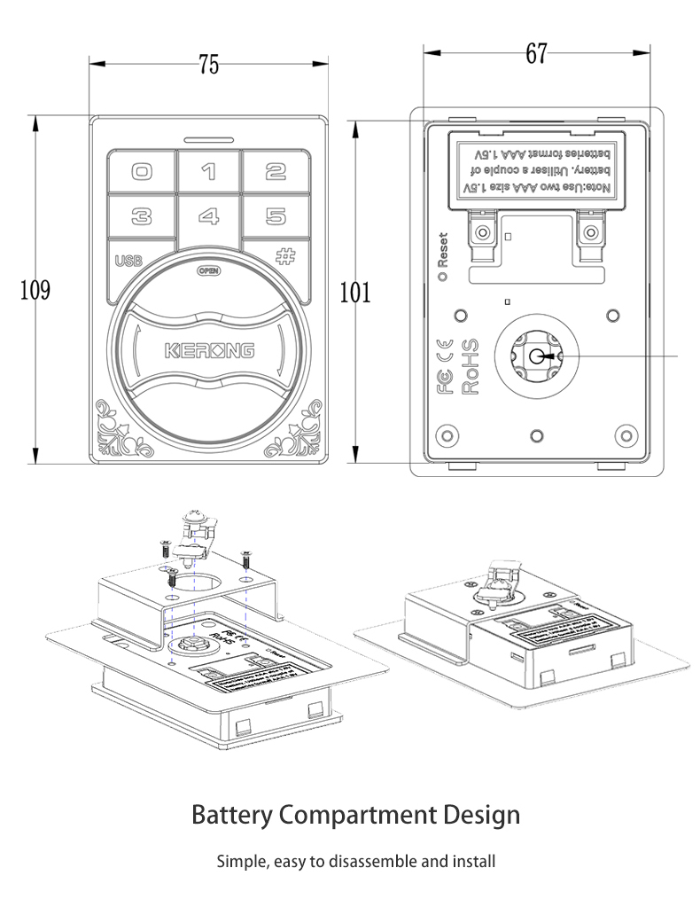 KERONG Embedded Electronic Digital Code Cabinet Latch Combination Cam Locker Lock