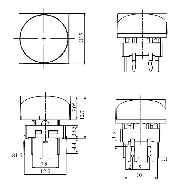 15mm x 15mm illuminated LED color broadcast style button