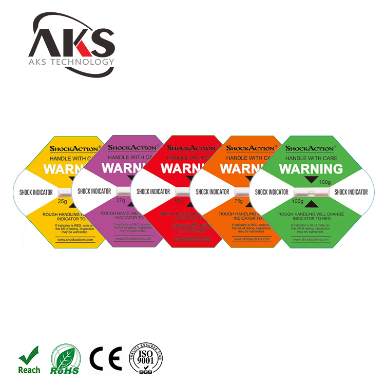 AKS China Brand 25G 37G 50G 75G 100G Shockaction Packaging Damage Indicator
